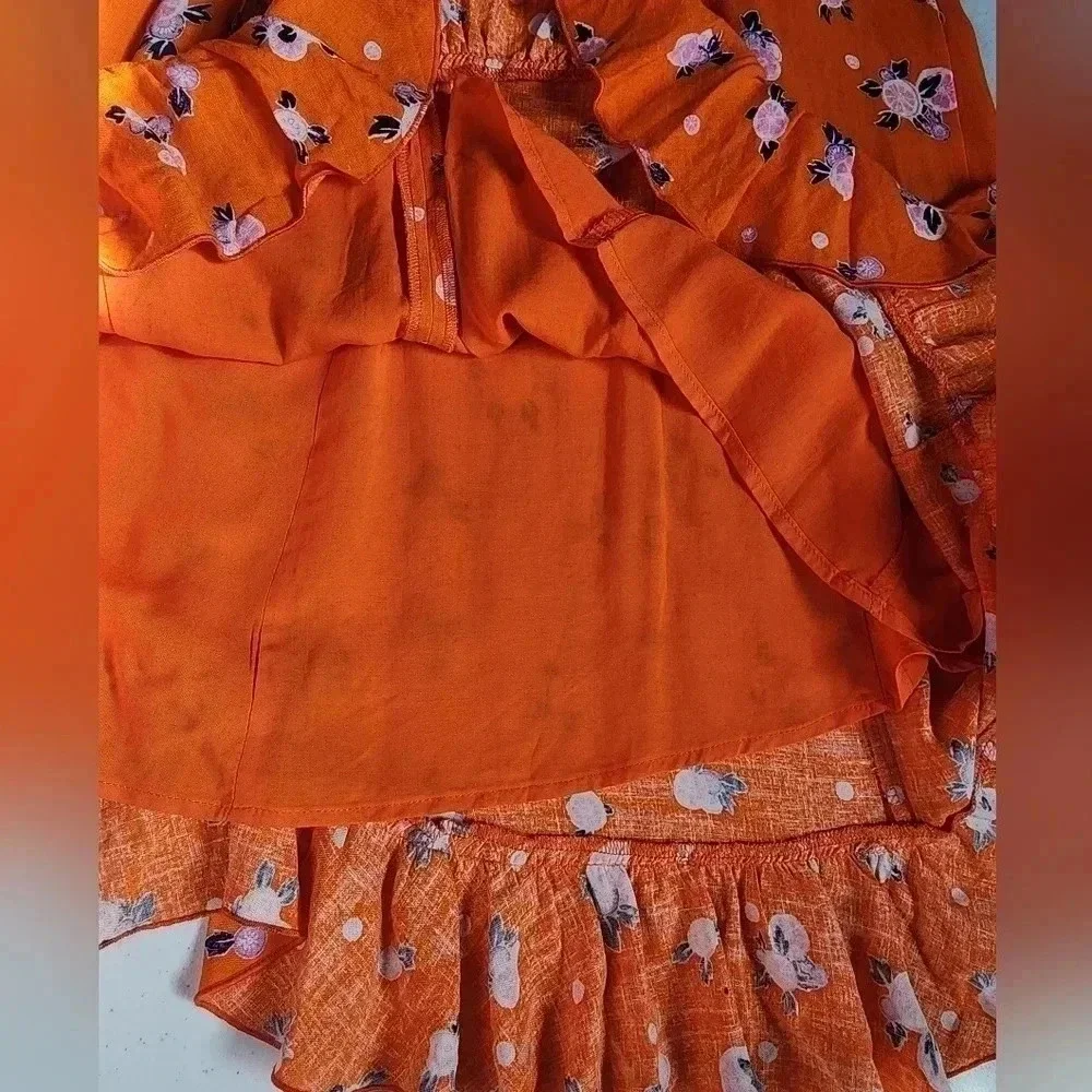 Free People Like a Lady Orange Citrus Floral Mini Dress Lace Up Back S NWT - Picture 9 of 16